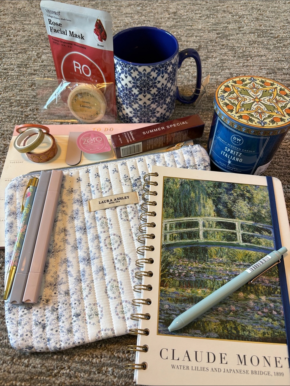 Laura Ashley Quilted Floral Zip Pouch with journal and self care items - Picture 8 of 9